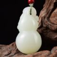 Perfect Natural Hetian Jade Fu Lu Shou Gourd pendant 41mm, 18K gold set.