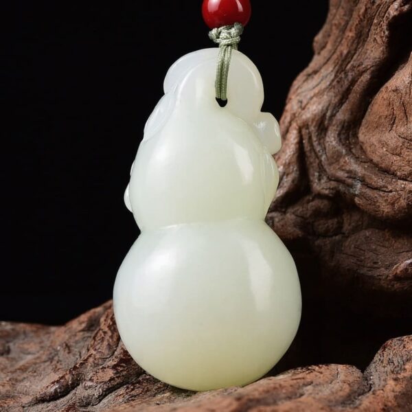 Perfect Natural Hetian Jade Fu Lu Shou Gourd pendant 41mm, 18K gold set.