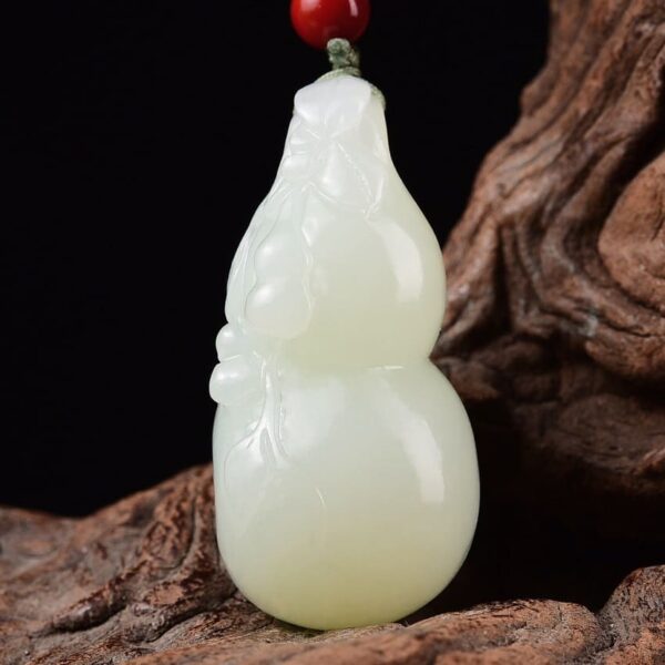 Perfect Natural Hetian Jade Fu Lu Shou Gourd pendant 41mm, 18K gold set.