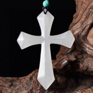 Natural Hetian Jade Mutton Fat Jesus Cross Pendant(48.8x34.7x4.5mm)