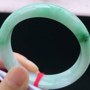 Perfect Natural Myanmar Icy Floating Green Round Jadeite Bangle, size 55.6mm.
