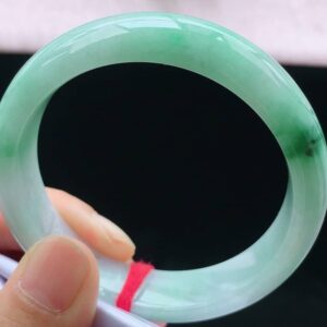 Perfect Natural Myanmar Icy Floating Green Round Jadeite Bangle, size 55.6mm.