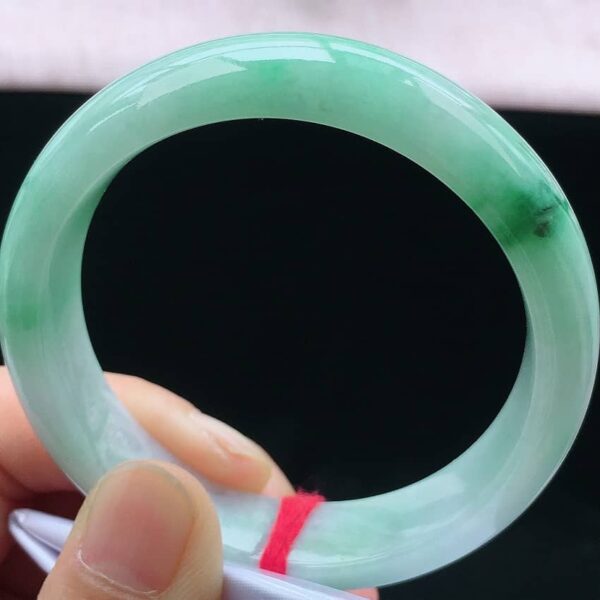 Perfect Natural Myanmar Icy Floating Green Round Jadeite Bangle, size 55.6mm.