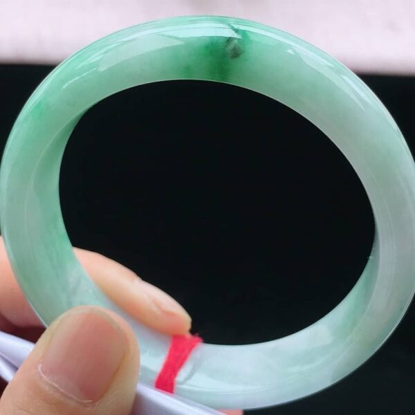 Perfect Natural Myanmar Icy Floating Green Round Jadeite Bangle, size 55.6mm.