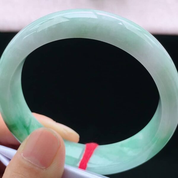 Perfect Natural Myanmar Icy Floating Green Round Jadeite Bangle, size 55.6mm.