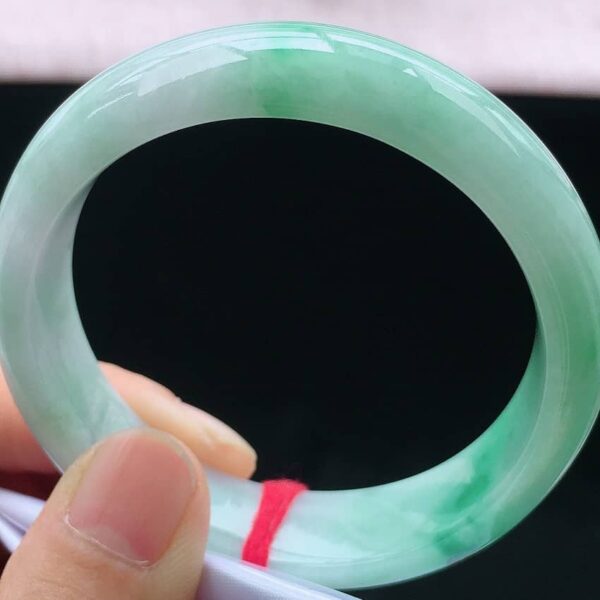 Perfect Natural Myanmar Icy Floating Green Round Jadeite Bangle, size 55.6mm.