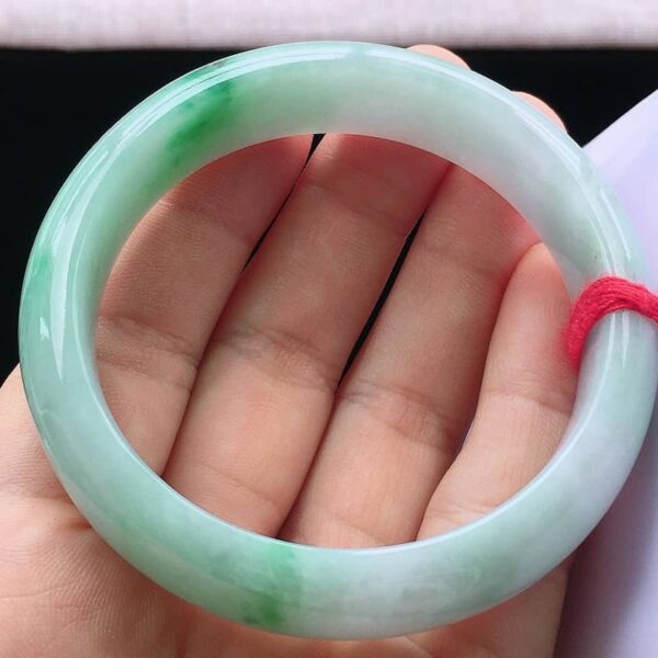 Perfect Natural Myanmar Icy Floating Green Round Jadeite Bangle, size 55.6mm.