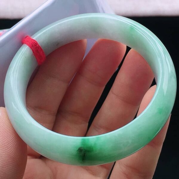 Perfect Natural Myanmar Icy Floating Green Round Jadeite Bangle, size 55.6mm.