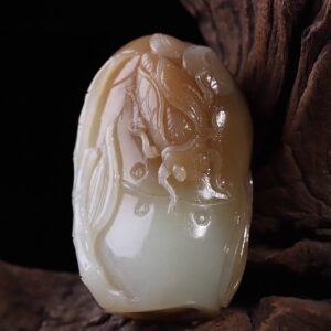 Perfect Natural Hetian Jade "Stunning Success" Bamboo Cicada handpiece, 70mm, super oily.