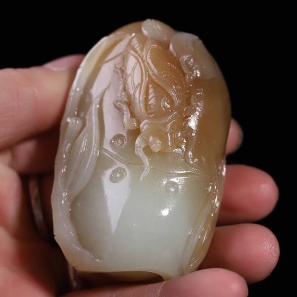 Perfect Natural Hetian Jade "Stunning Success" Bamboo Cicada handpiece, 70mm, super oily.