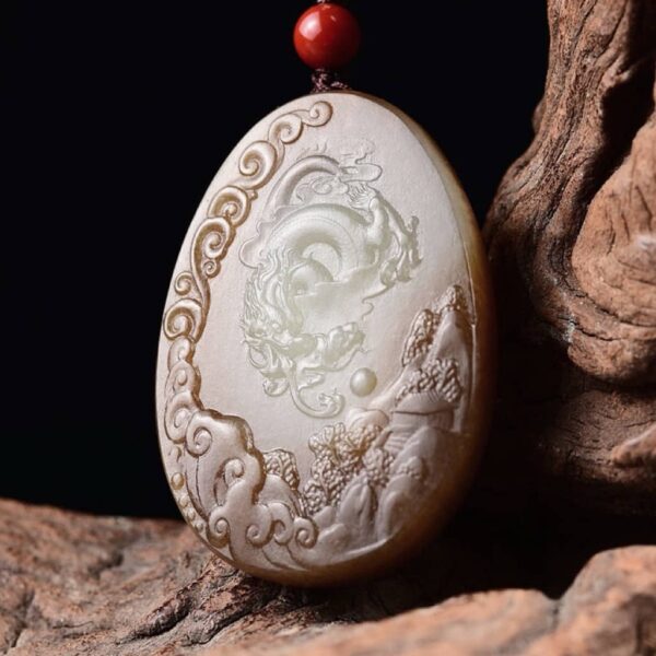 Perfect Natural Hetian Jade "Zodiac Dragon" pendant, 45mm, masterfully carved.