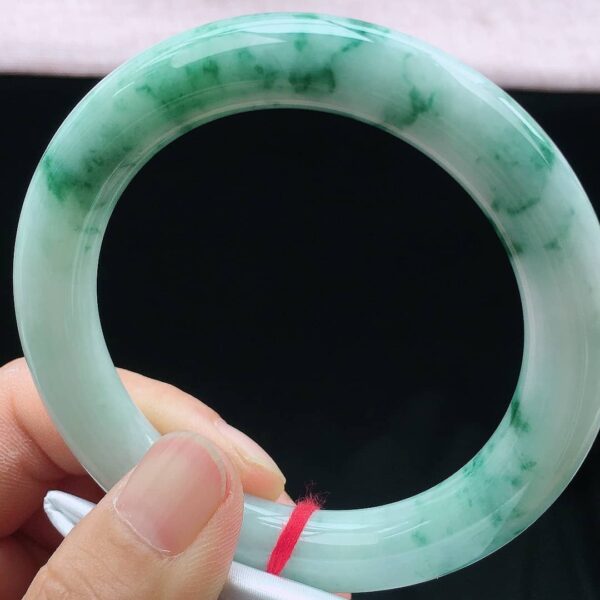 Perfect Natural Myanmar Icy Floating Flower Round Bar Jadeite Bangle, size 56.8mm.