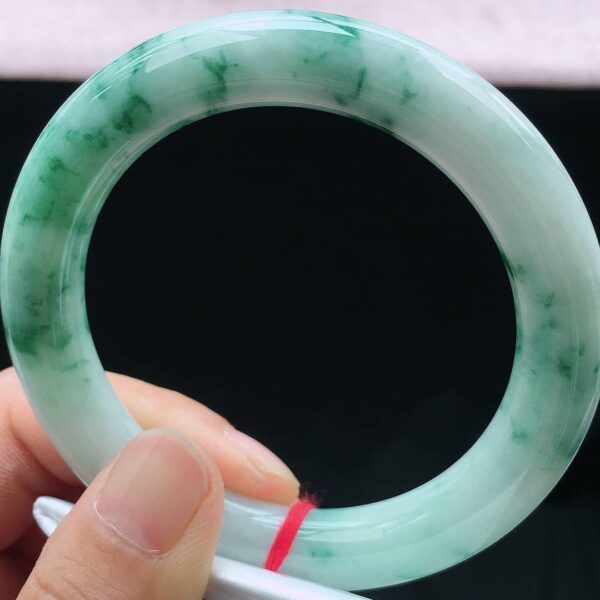 Perfect Natural Myanmar Icy Floating Flower Round Bar Jadeite Bangle, size 56.8mm.