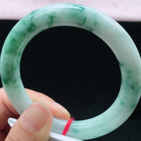 Perfect Natural Myanmar Icy Floating Flower Round Bar Jadeite Bangle, size 56.8mm.