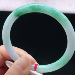 Perfect Natural Myanmar Icy Floating Green Round Jadeite Bangle, size 61.6mm.