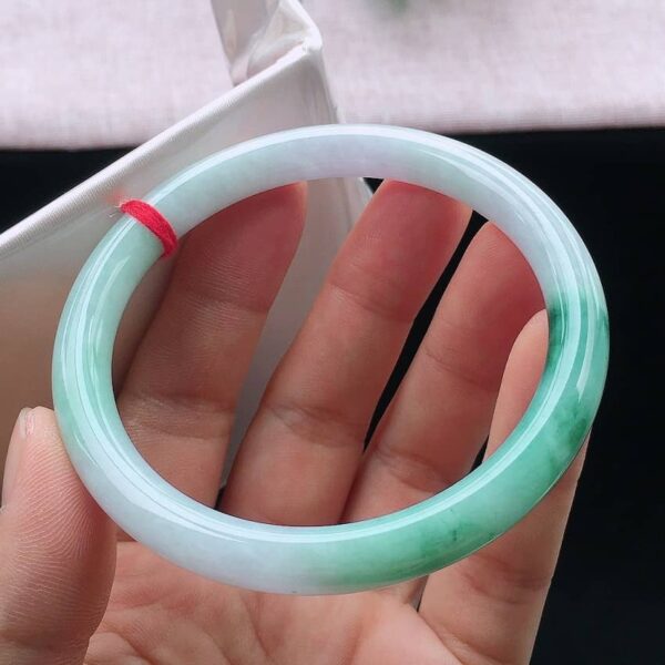 Perfect Natural Myanmar Icy Floating Green Round Jadeite Bangle, size 61.6mm.