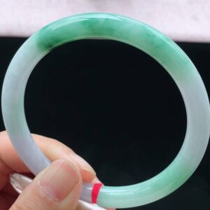 Perfect Natural Myanmar Icy Floating Green Round Jadeite Bangle, size 61.6mm.
