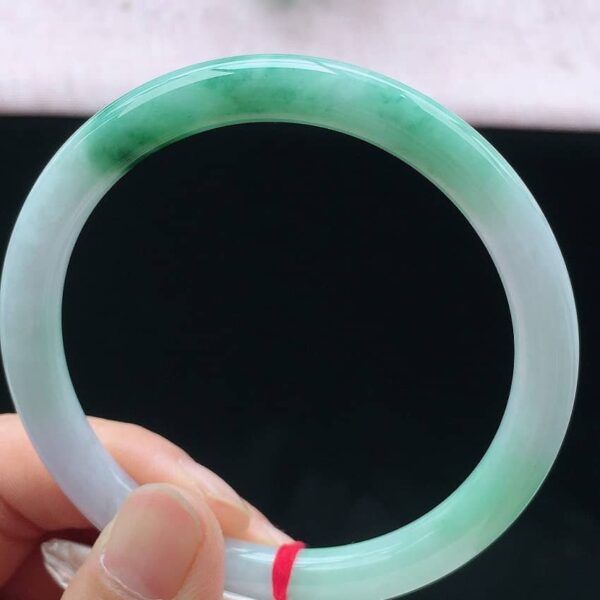 Perfect Natural Myanmar Icy Floating Green Round Jadeite Bangle, size 61.6mm.