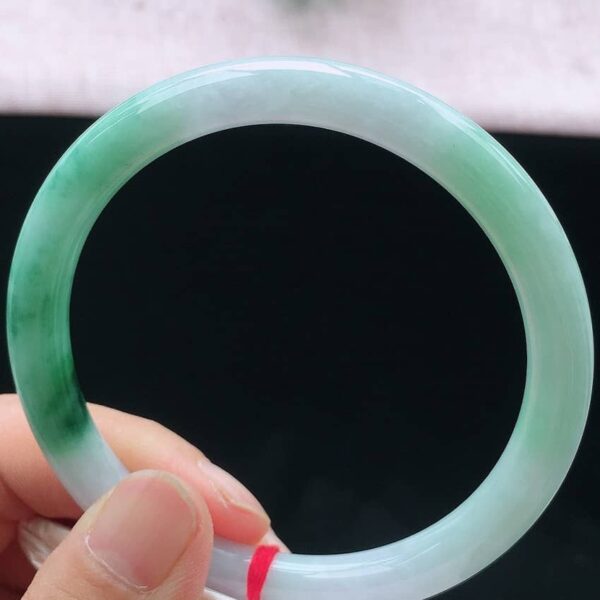Perfect Natural Myanmar Icy Floating Green Round Jadeite Bangle, size 61.6mm.