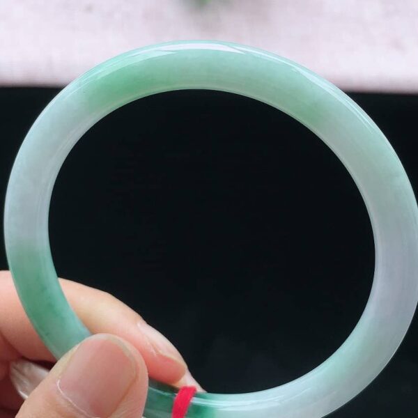 Perfect Natural Myanmar Icy Floating Green Round Jadeite Bangle, size 61.6mm.
