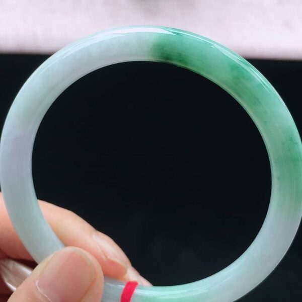 Perfect Natural Myanmar Icy Floating Green Round Jadeite Bangle, size 61.6mm.