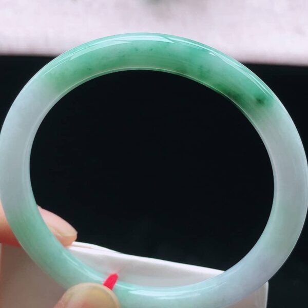 Perfect Natural Myanmar Icy Floating Green Round Jadeite Bangle, size 61.6mm.