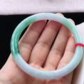 Perfect Natural Myanmar Icy Floating Green Round Jadeite Bangle, size 61.6mm.