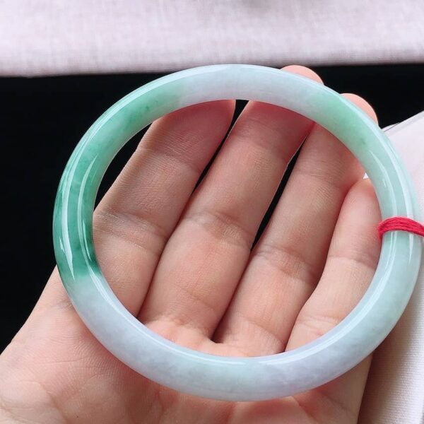 Perfect Natural Myanmar Icy Floating Green Round Jadeite Bangle, size 61.6mm.