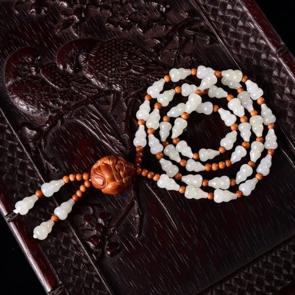 Perfect Natural Hetian Jade Mutton Fat Gourd Necklace & Multi-Wrap Bracelet (39g) (2)