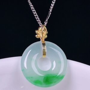 Perfect Natural Myanmar "Floating Green Doughnut" Jadeite Pendant 23.2mm in 18K gold.