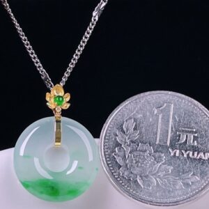 Perfect Natural Myanmar "Floating Green Doughnut" Jadeite Pendant 23.2mm in 18K gold.