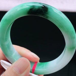 Perfect Natural Myanmar Floating Green Round Jadeite Bangle, size 57mm.