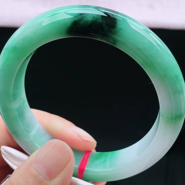Perfect Natural Myanmar Floating Green Round Jadeite Bangle, size 57mm.