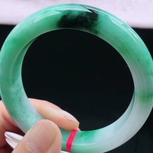 Perfect Natural Myanmar Floating Green Round Jadeite Bangle, size 57mm.