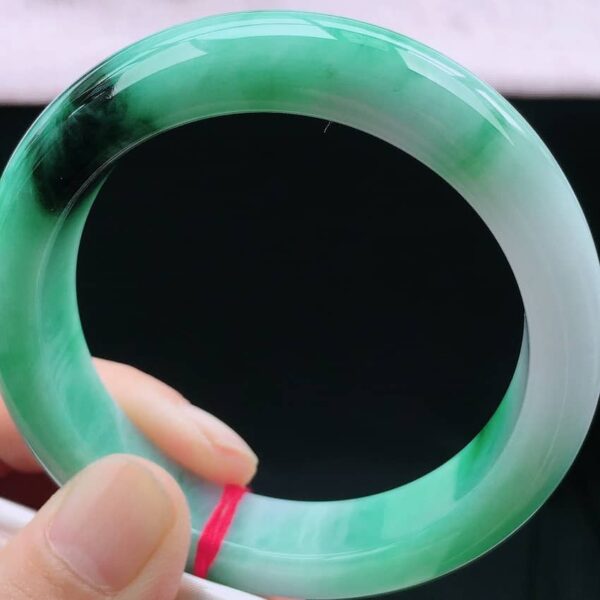 Perfect Natural Myanmar Floating Green Round Jadeite Bangle, size 57mm.