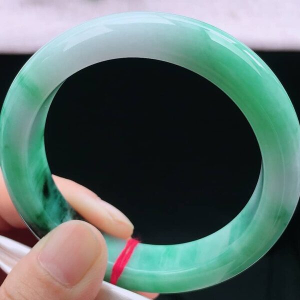 Perfect Natural Myanmar Floating Green Round Jadeite Bangle, size 57mm.
