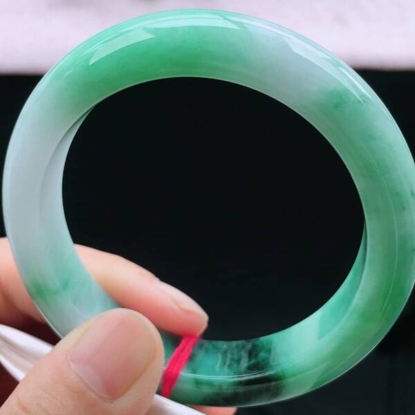 Perfect Natural Myanmar Floating Green Round Jadeite Bangle, size 57mm.