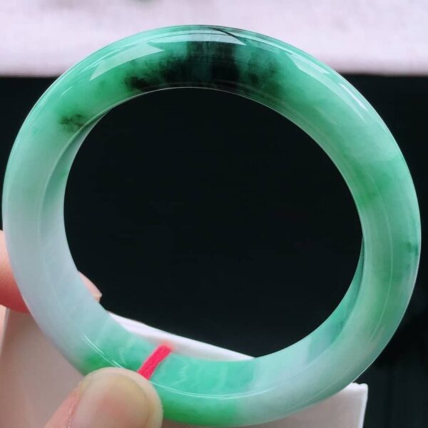 Perfect Natural Myanmar Floating Green Round Jadeite Bangle, size 57mm.