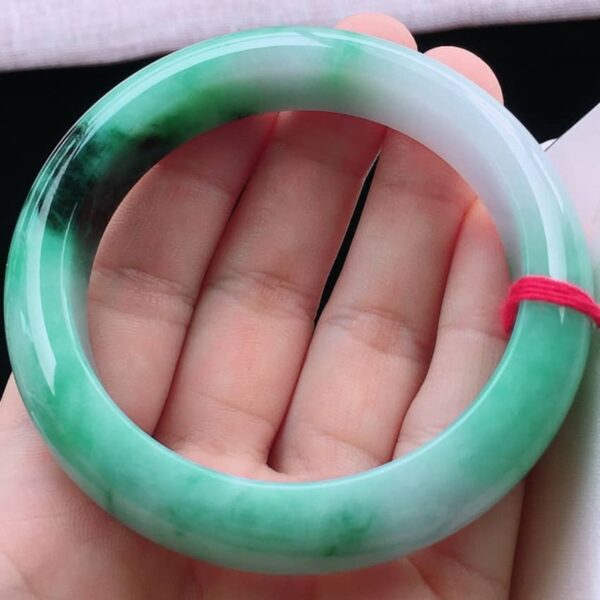 Perfect Natural Myanmar Floating Green Round Jadeite Bangle, size 57mm.