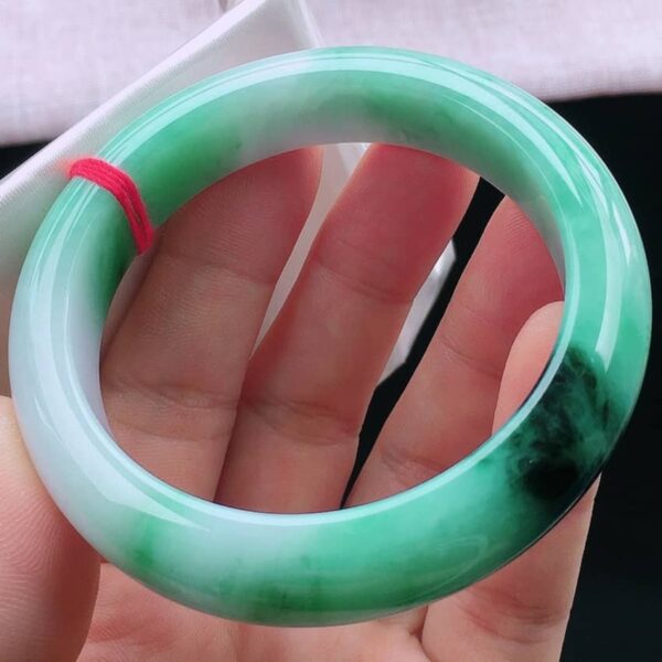 Perfect Natural Myanmar Floating Green Round Jadeite Bangle, size 57mm.