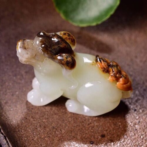 Perfect Natural Hetian Jade Zodiac Dog handpiece, 67mm, carved from Xinjiang seed material.