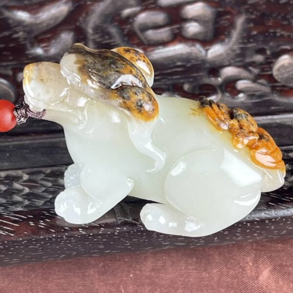 Perfect Natural Hetian Jade Zodiac Dog handpiece, 67mm, carved from Xinjiang seed material.