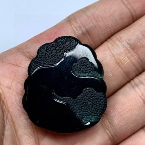 Perfect Natural Ink Jadeite Nine-Tailed Fox Pendant, showcasing its mysterious black color in normal light.